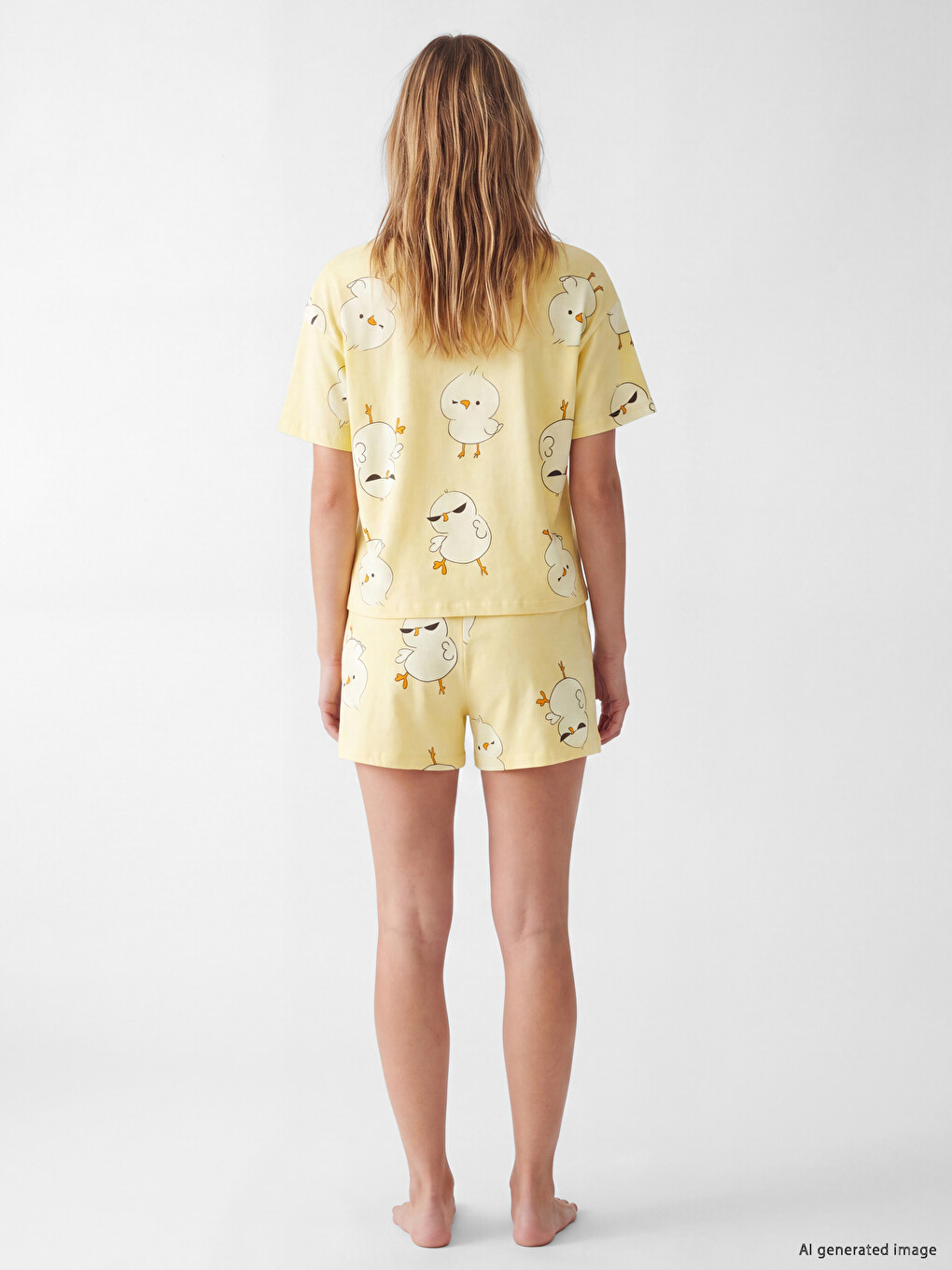 Sarı Desenli Kadın Şortlu Pijama Takımı-3