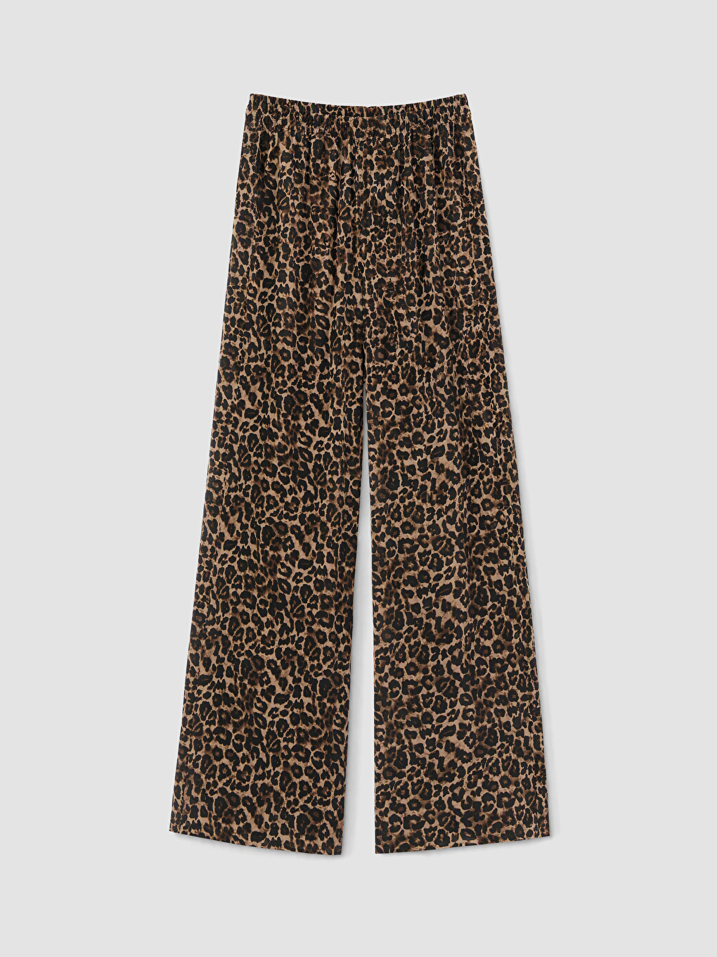 Kahverengi Leopar Desenli Keten Karışımlı Kadın Pantolon-4