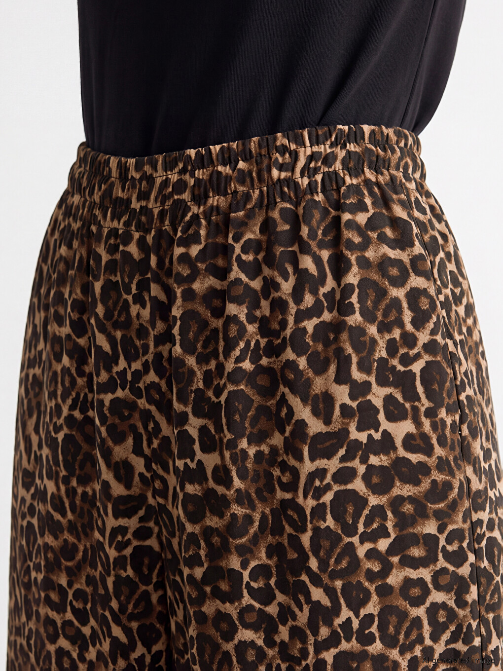 Kahverengi Leopar Desenli Keten Karışımlı Kadın Pantolon-2
