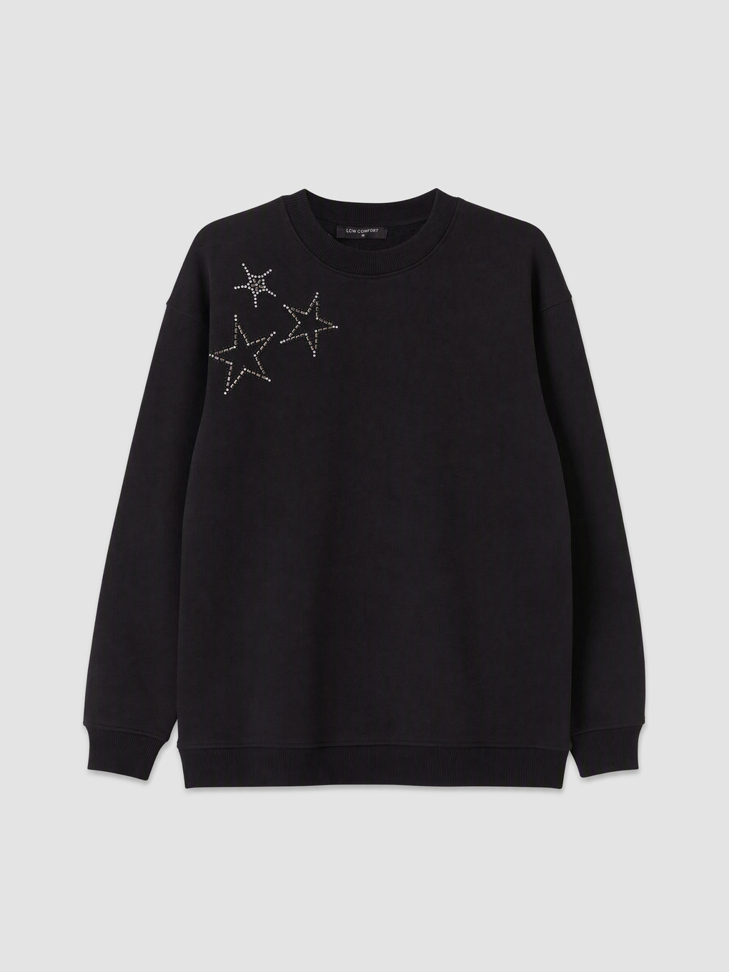 Siyah Taşlı Kadın Kalın Sweatshirt