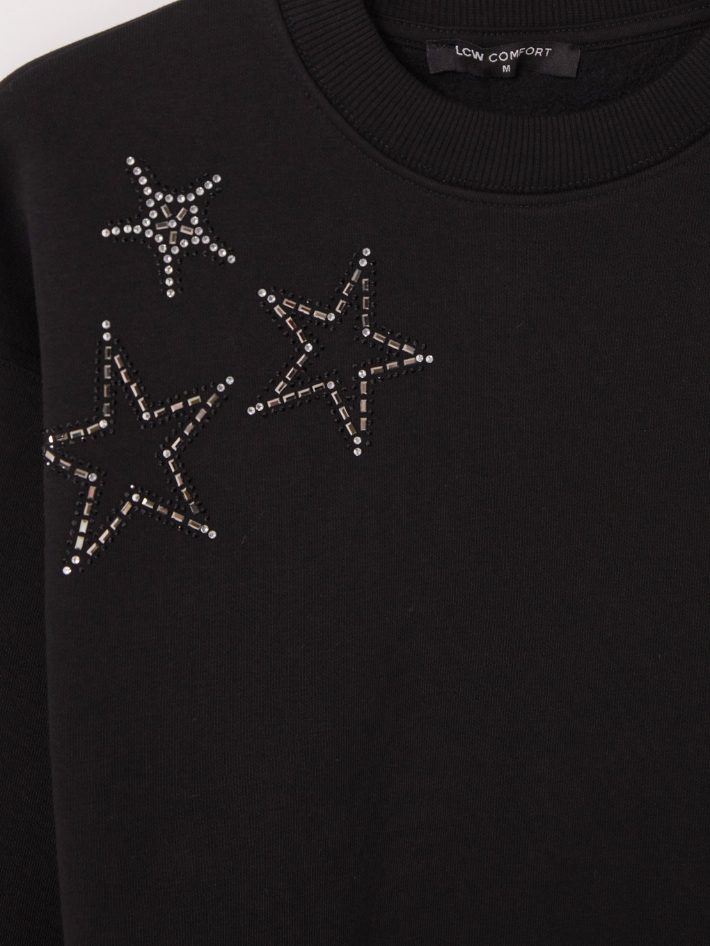 Siyah Taşlı Kadın Kalın Sweatshirt-2