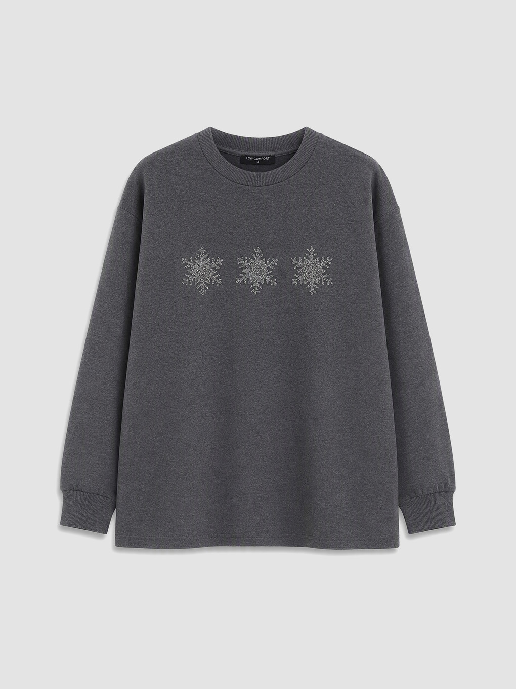 Gri Nakışlı Kalın Sweatshirt