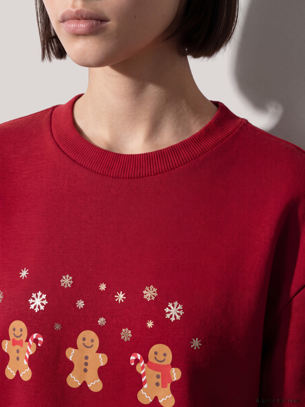 Kırmızı Yeni Yıl Temalı Kalın Sweatshirt-1