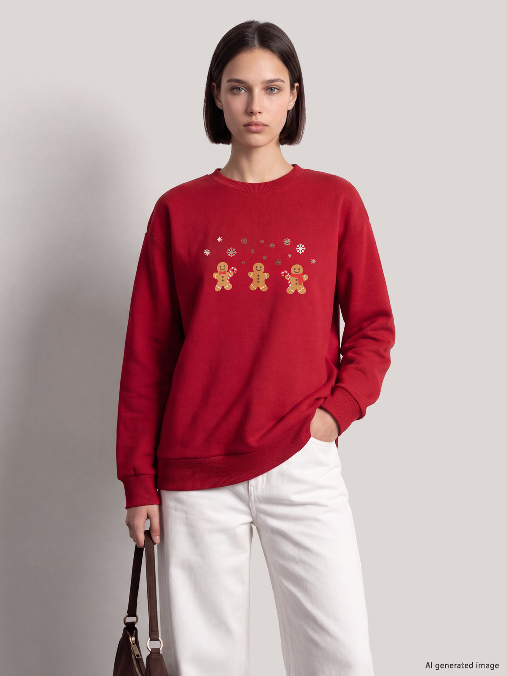 Kırmızı Yeni Yıl Temalı Kalın Sweatshirt-3