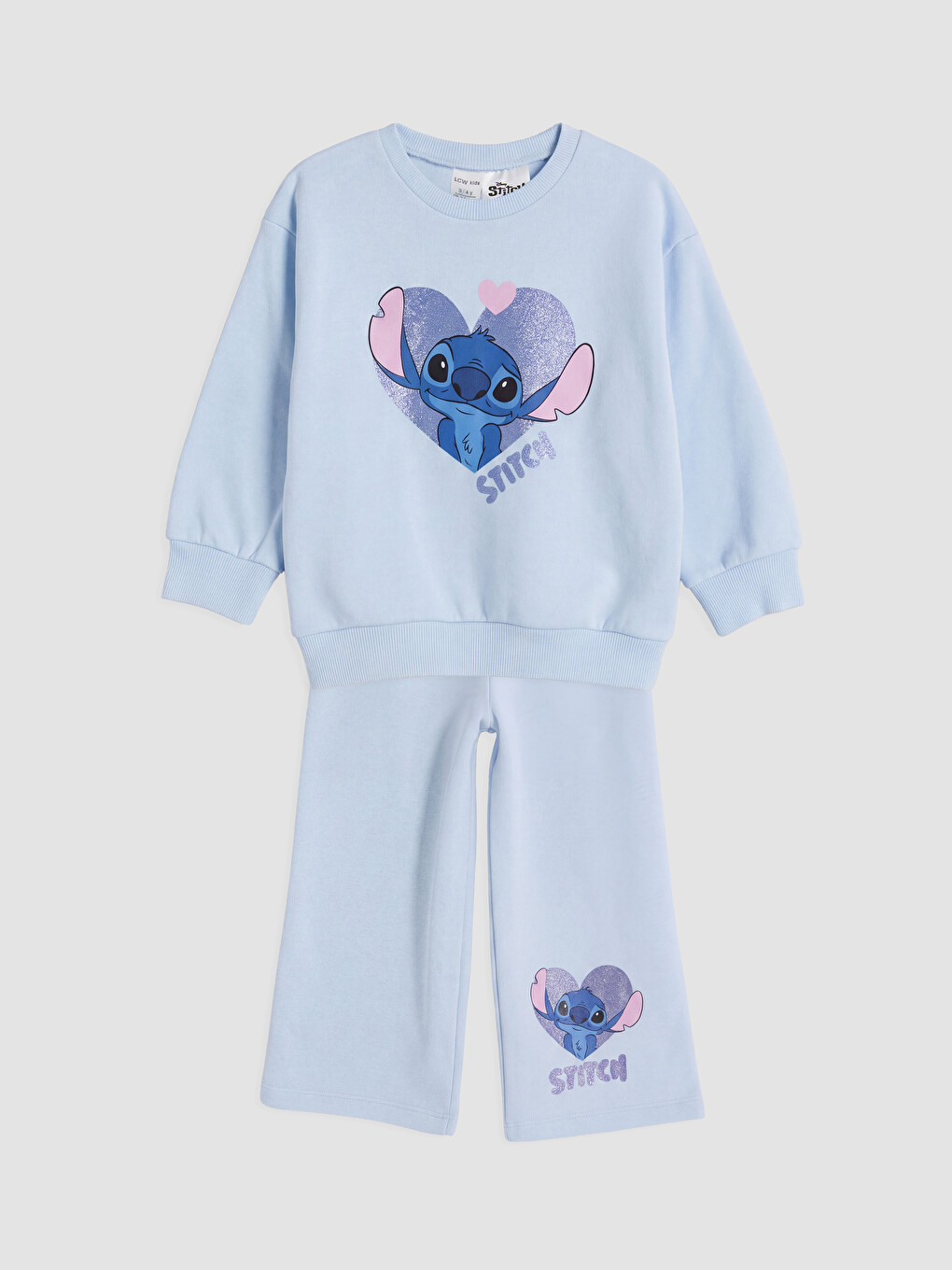 Crew Neck Stitch Printed Girls' Sweatshirt And Sweatpants