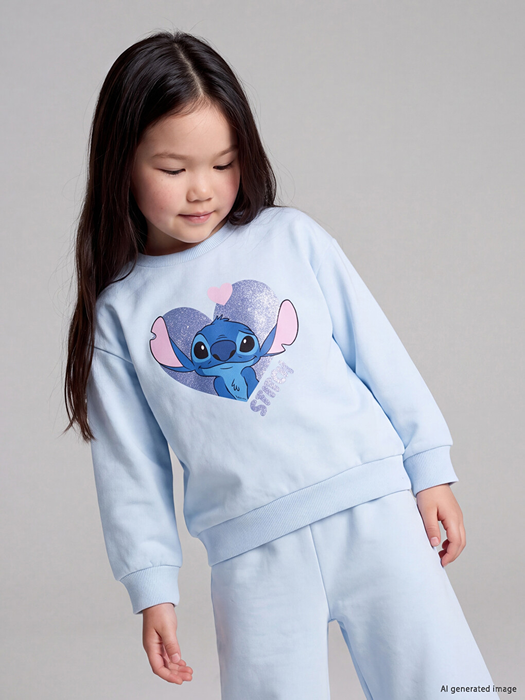 Mavi Stitch Baskılı Kız Çocuk Eşofman Takımı-1