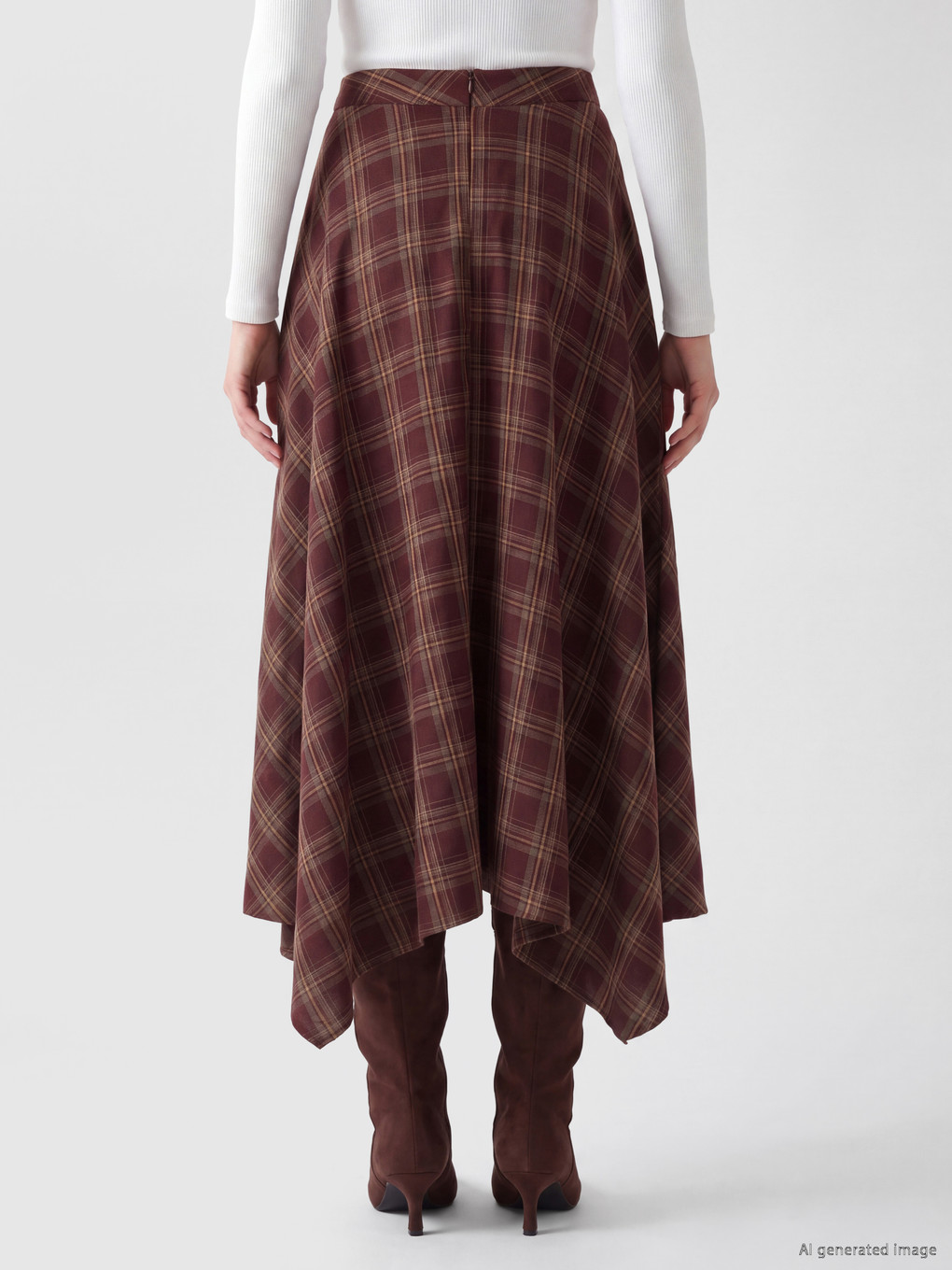 Waist Zippered Plaid Asymmetric Cut Skirt-3