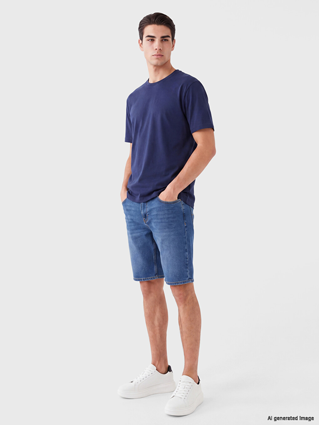 İndigo Bisiklet Yaka Erkek Pijama Üst-1