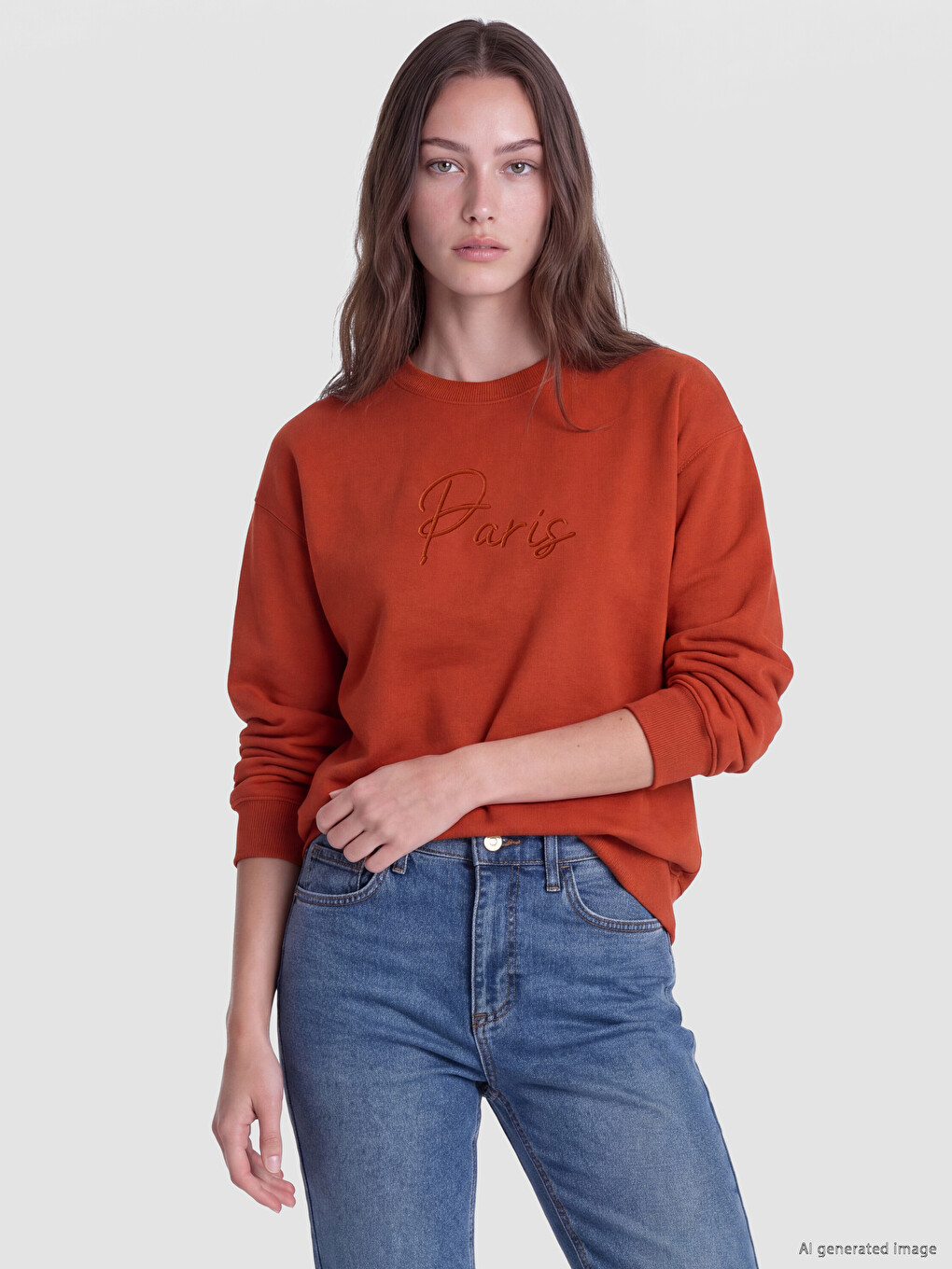 Turuncu Oversize Kadın Kalın Sweatshirt Tunik