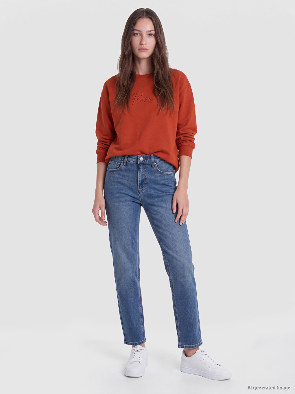 Turuncu Oversize Kadın Kalın Sweatshirt Tunik-1