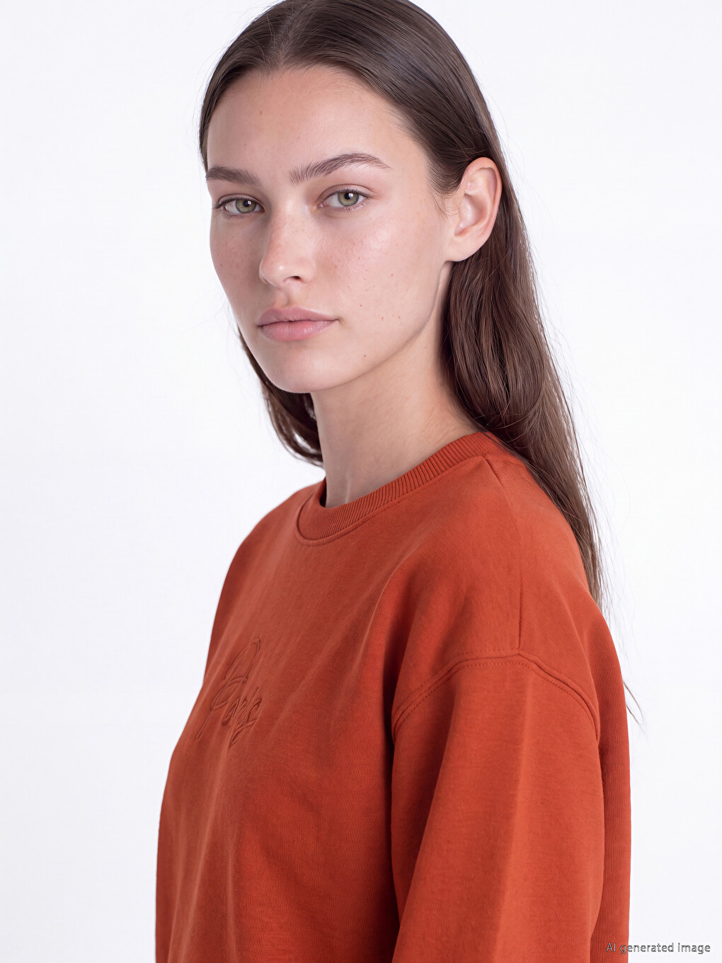 Turuncu Oversize Kadın Kalın Sweatshirt Tunik-2