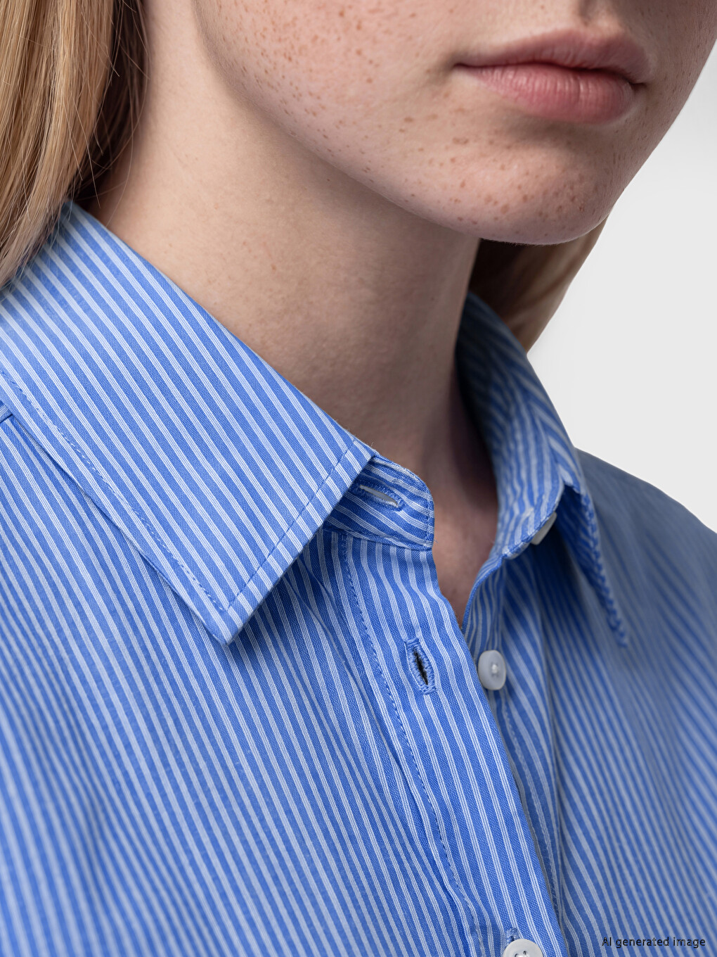Mavi Çizgili Oversize Poplin Kadın Gömlek-2