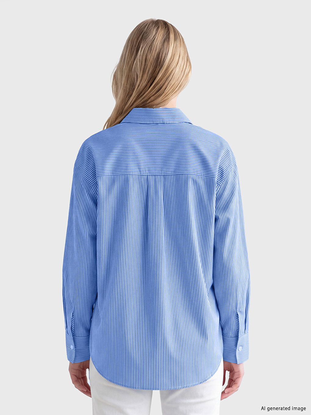 Mavi Çizgili Oversize Poplin Kadın Gömlek-3