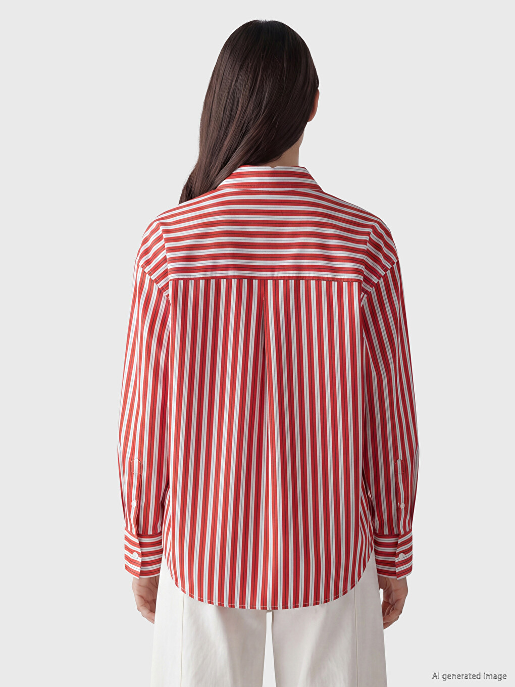 Këmishë Poplin Me Shirita Oversize Për Gra-3