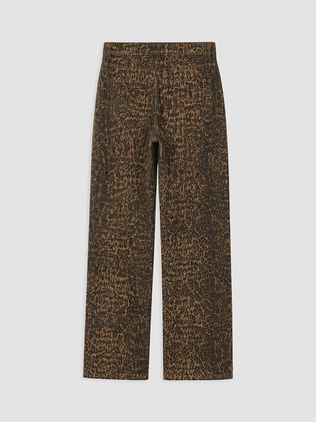 Kahverengi Straight Fit Leopar Desenli Kadın Jean Pantolon-1