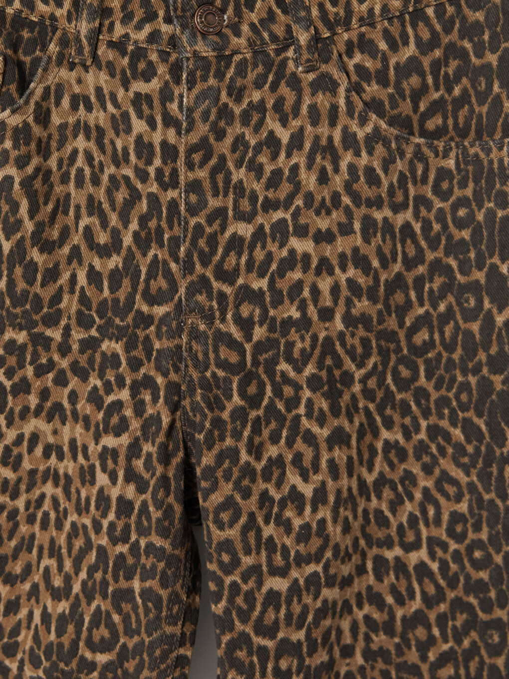 Kahverengi Straight Fit Leopar Desenli Kadın Jean Pantolon-2