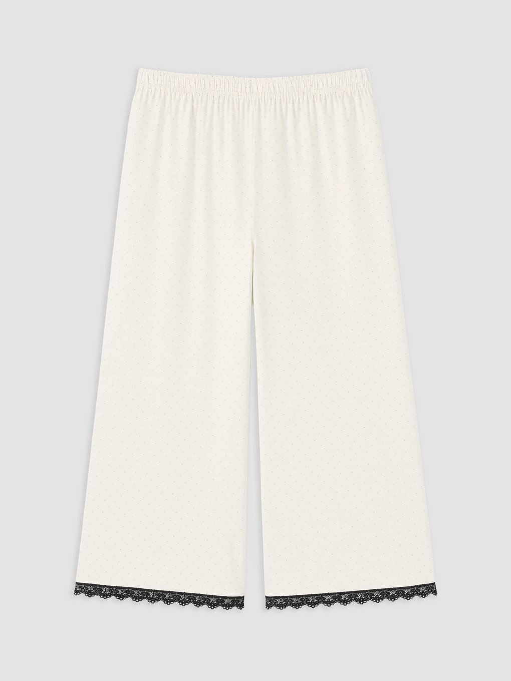 Ekru Puantiyeli Kapri Pijama Altı-1