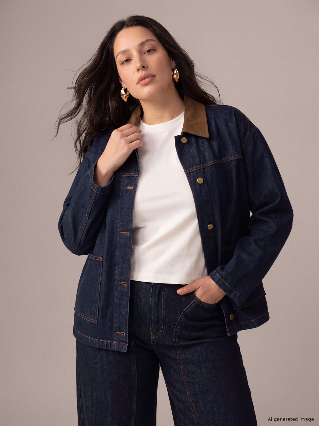  Plus Size Velvet Collar Women's Jean Jacket