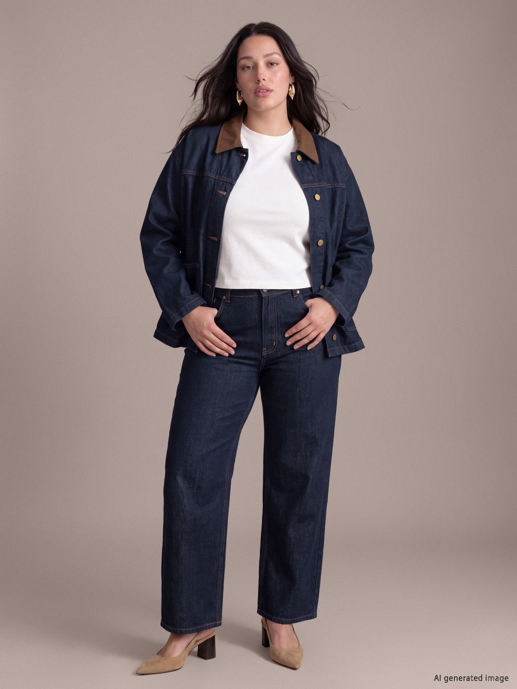 Plus Size Velvet Collar Women's Jean Jacket-1