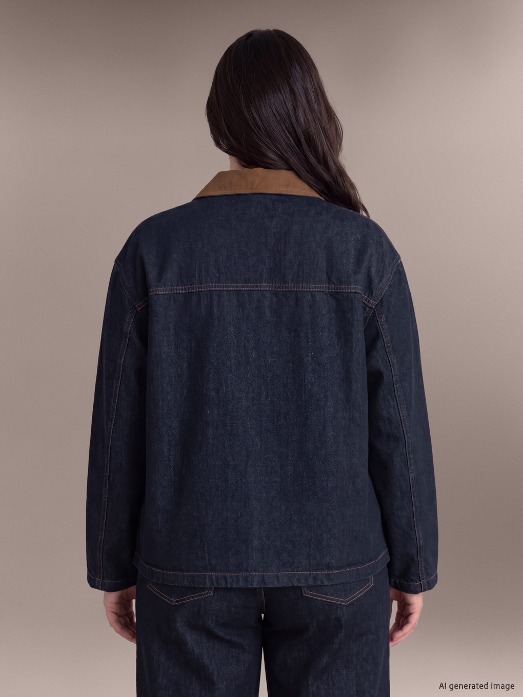 Plus Size Velvet Collar Women's Jean Jacket-3