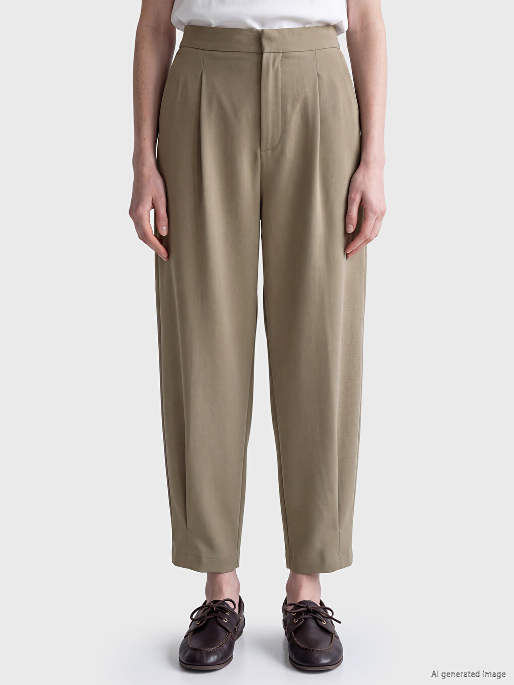 Regular Fit Women's Pleated Fabric Trousers-1