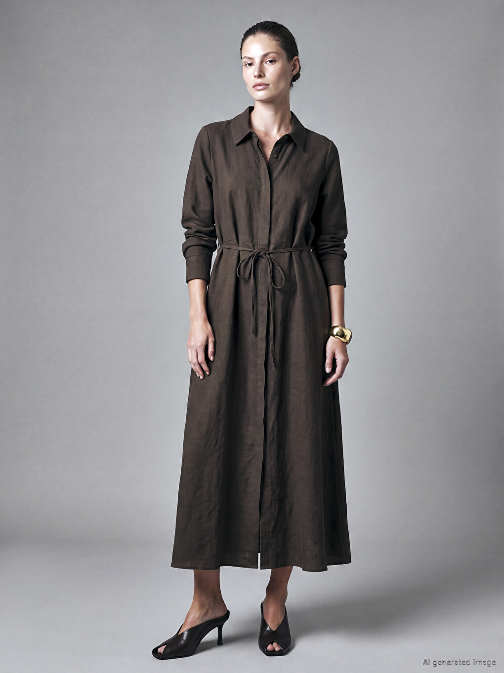 Waist Sashed Shirt Dress