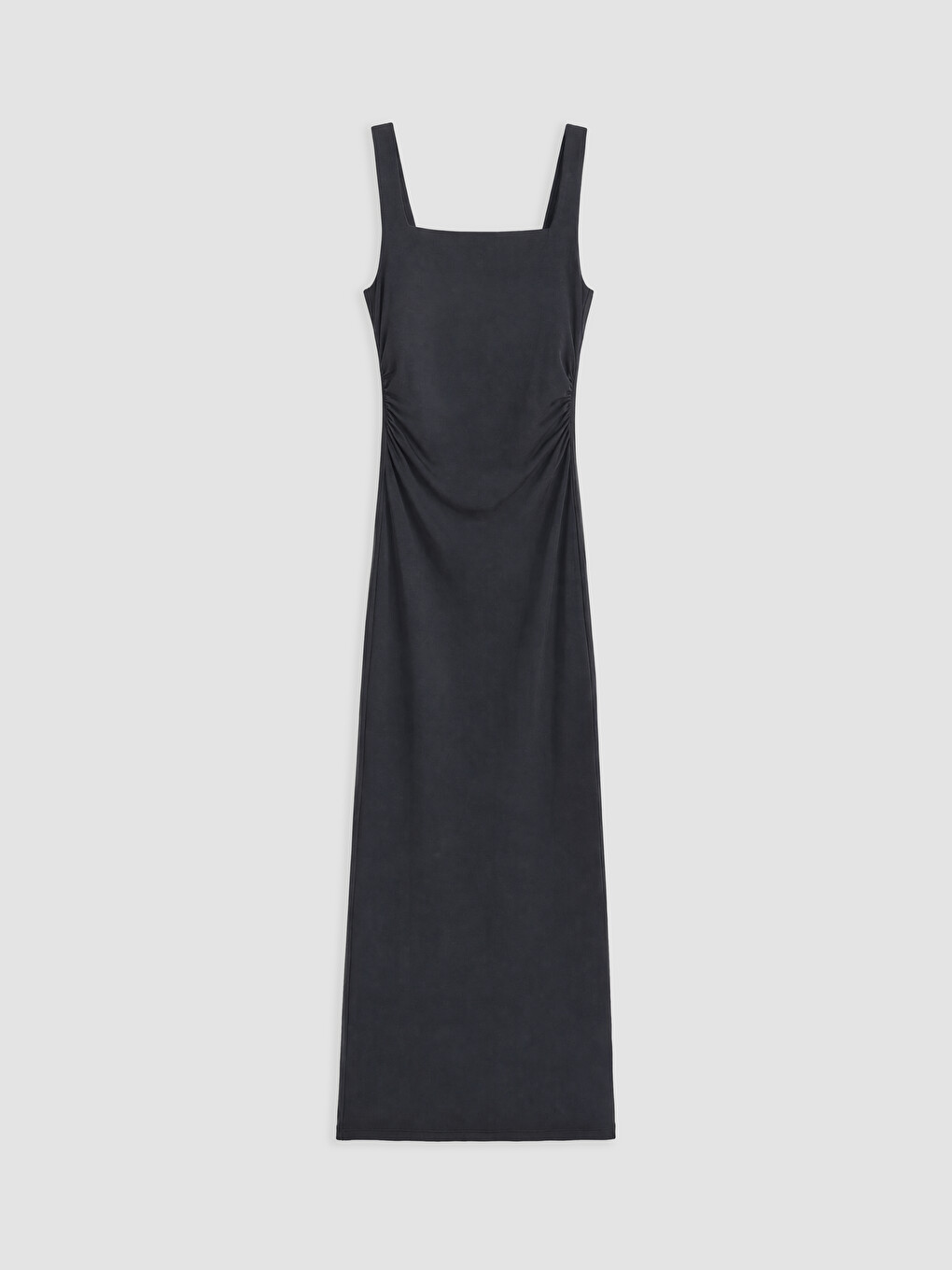 Siyah Kare Yaka Büzgülü Bodycon Elbise