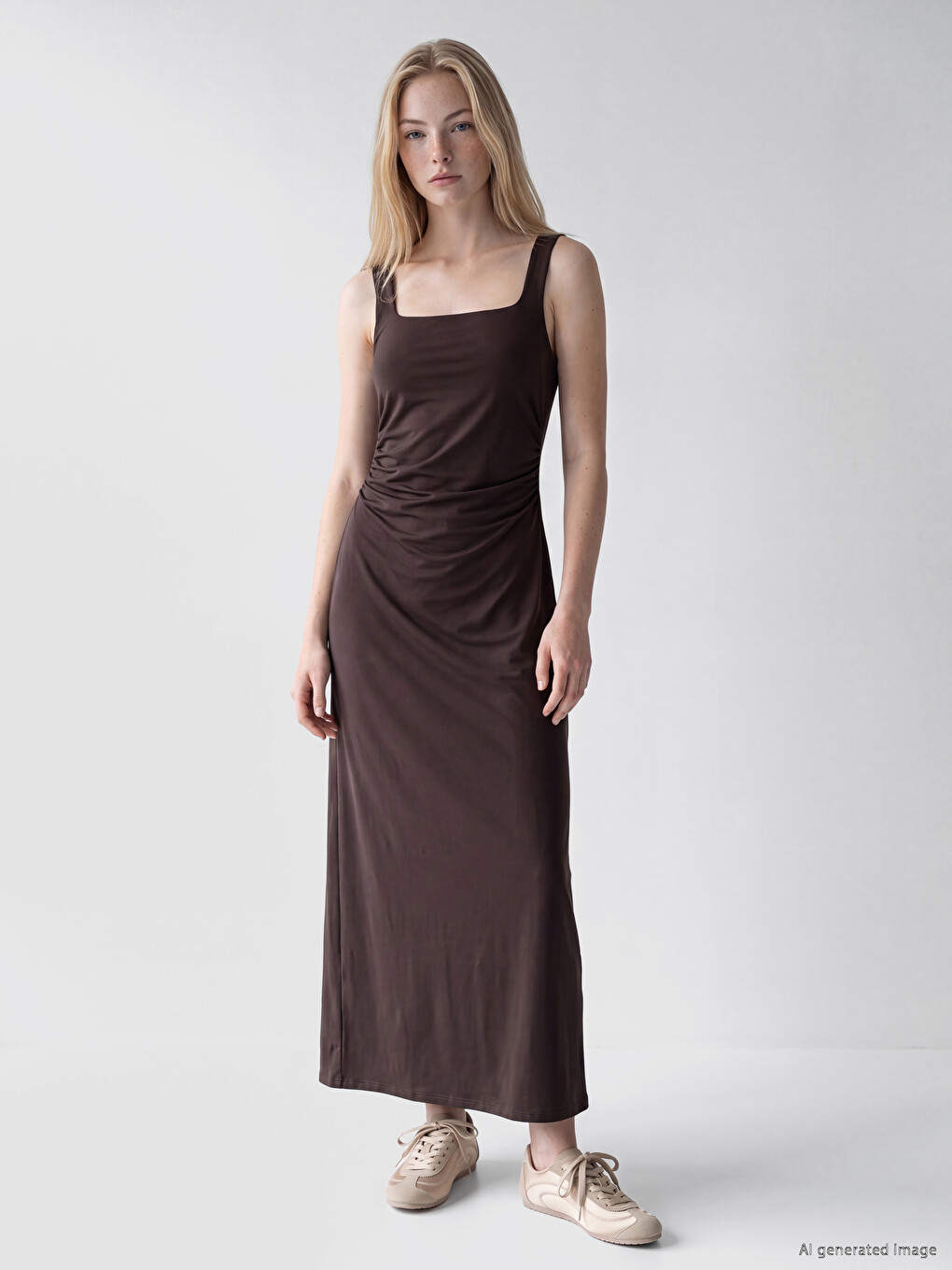 Square Neck Ruched Bodycon Dress