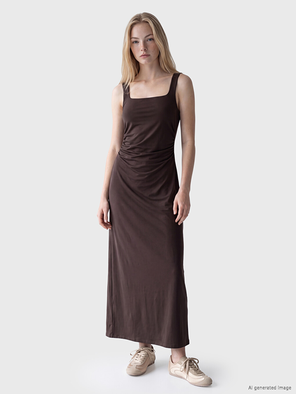 Square Neck Ruched Bodycon Dress