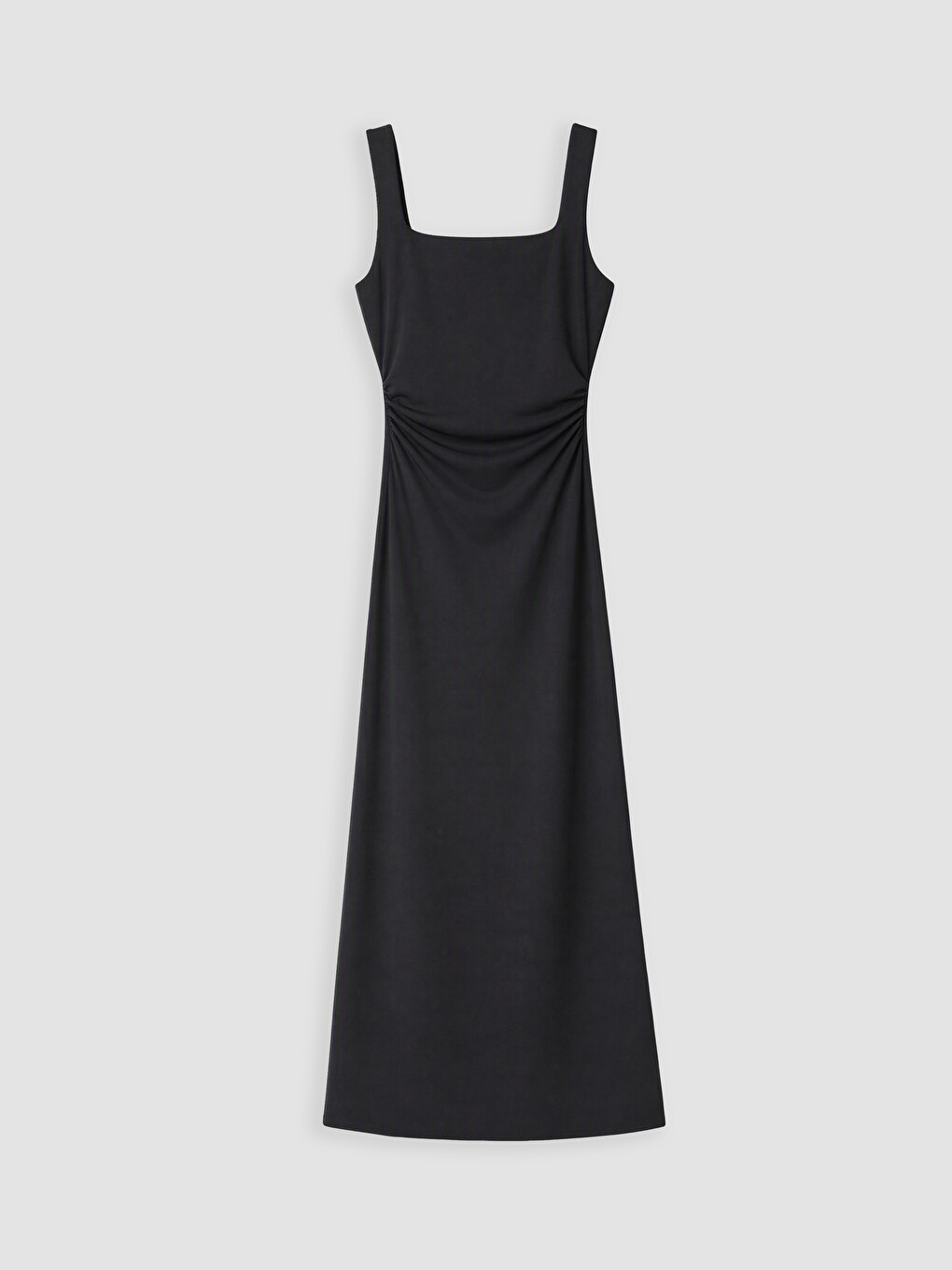 Siyah Kare Yaka Büzgülü Bodycon Elbise