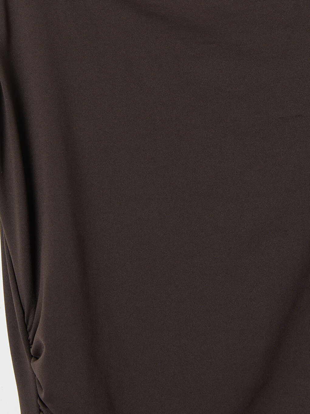 Kahverengi Kare Yaka Büzgülü Bodycon Elbise-7