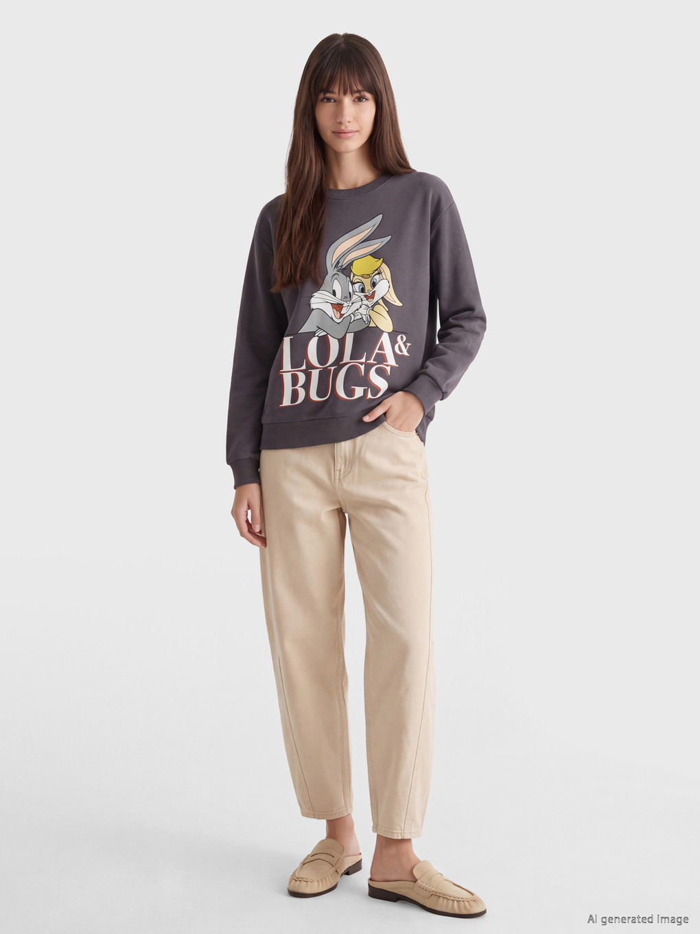 Bugs Bunny Printed Oversize Women's Thick Sweatshirt-1