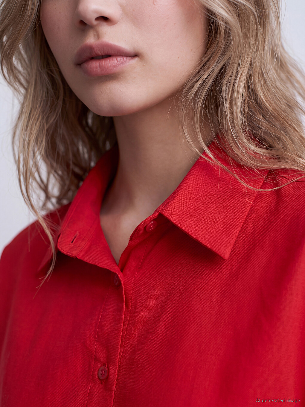 Kırmızı Oversize Poplin Kadın Gömlek-2