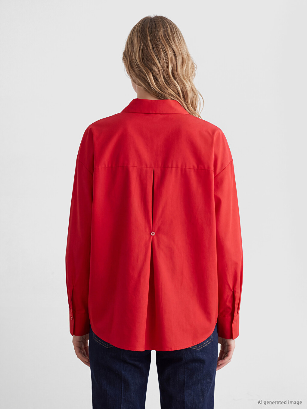 Kırmızı Oversize Poplin Kadın Gömlek-3