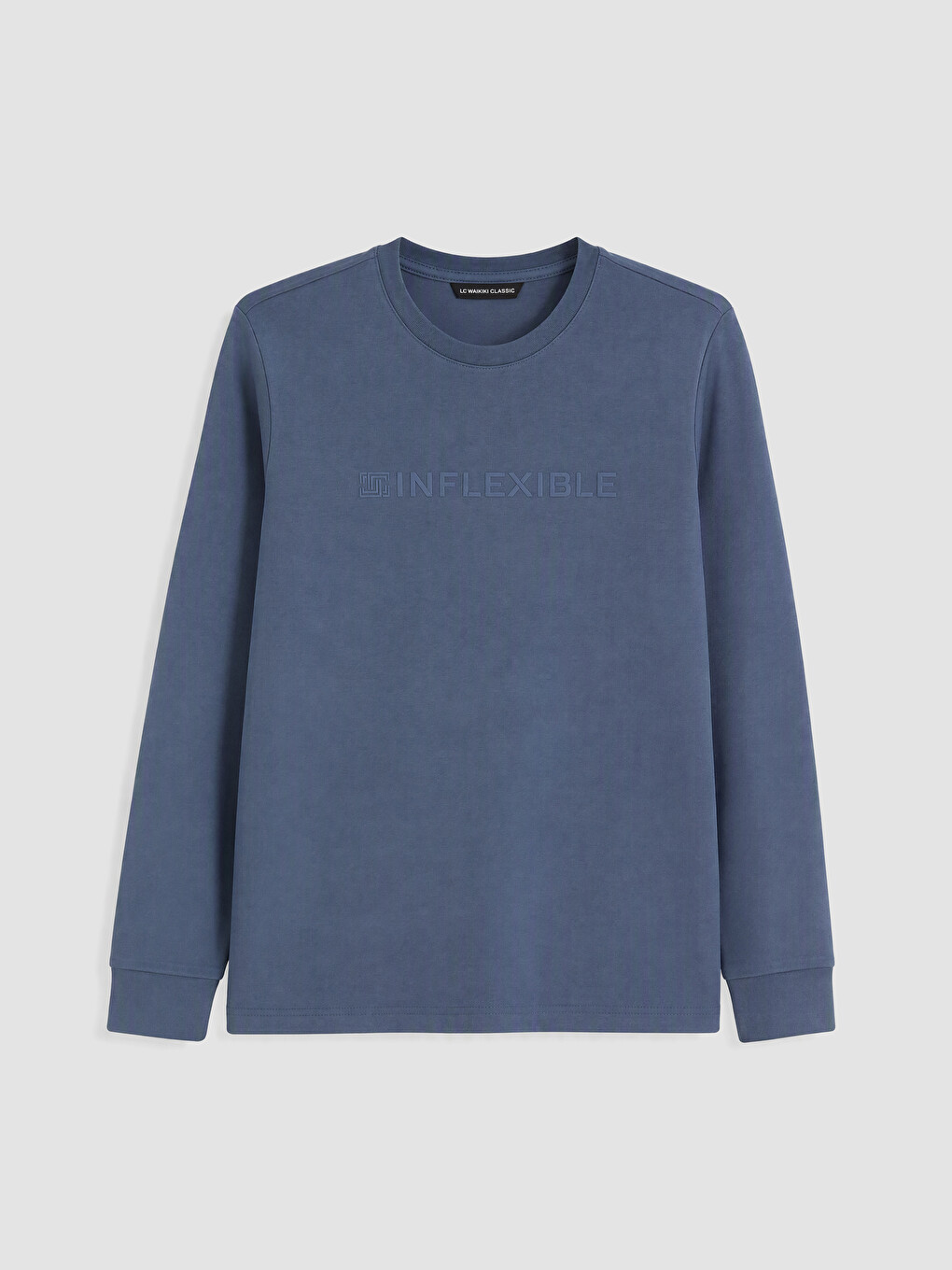 İndigo Bisiklet Yaka Baskılı Erkek Sweatshirt