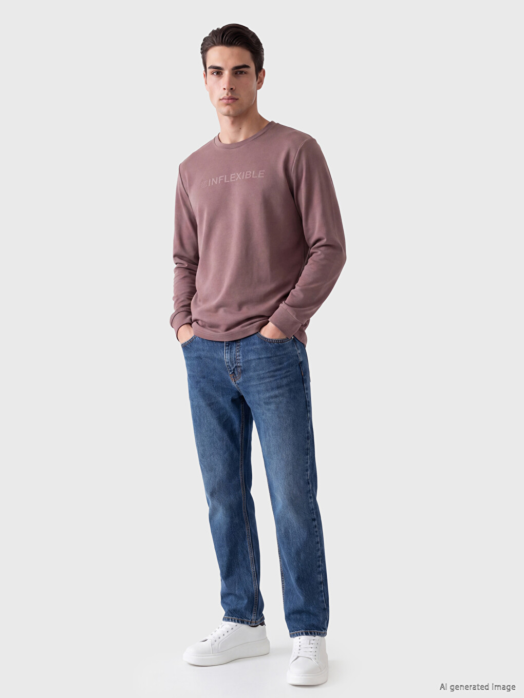 Pembe Bisiklet Yaka Baskılı Erkek Sweatshirt