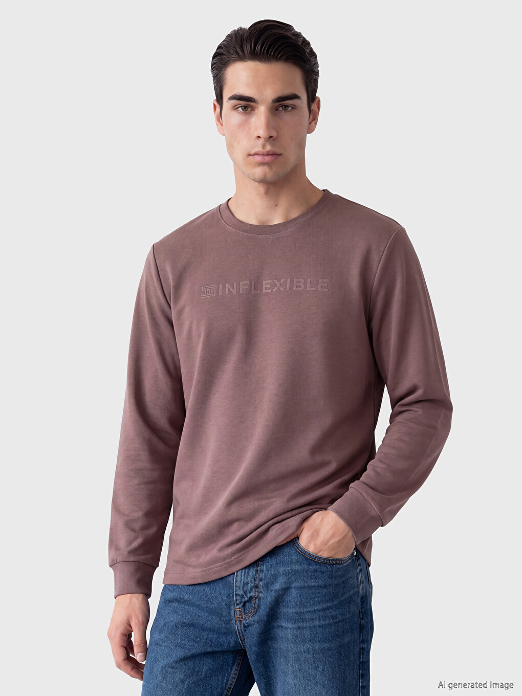 Pembe Bisiklet Yaka Baskılı Erkek Sweatshirt-1