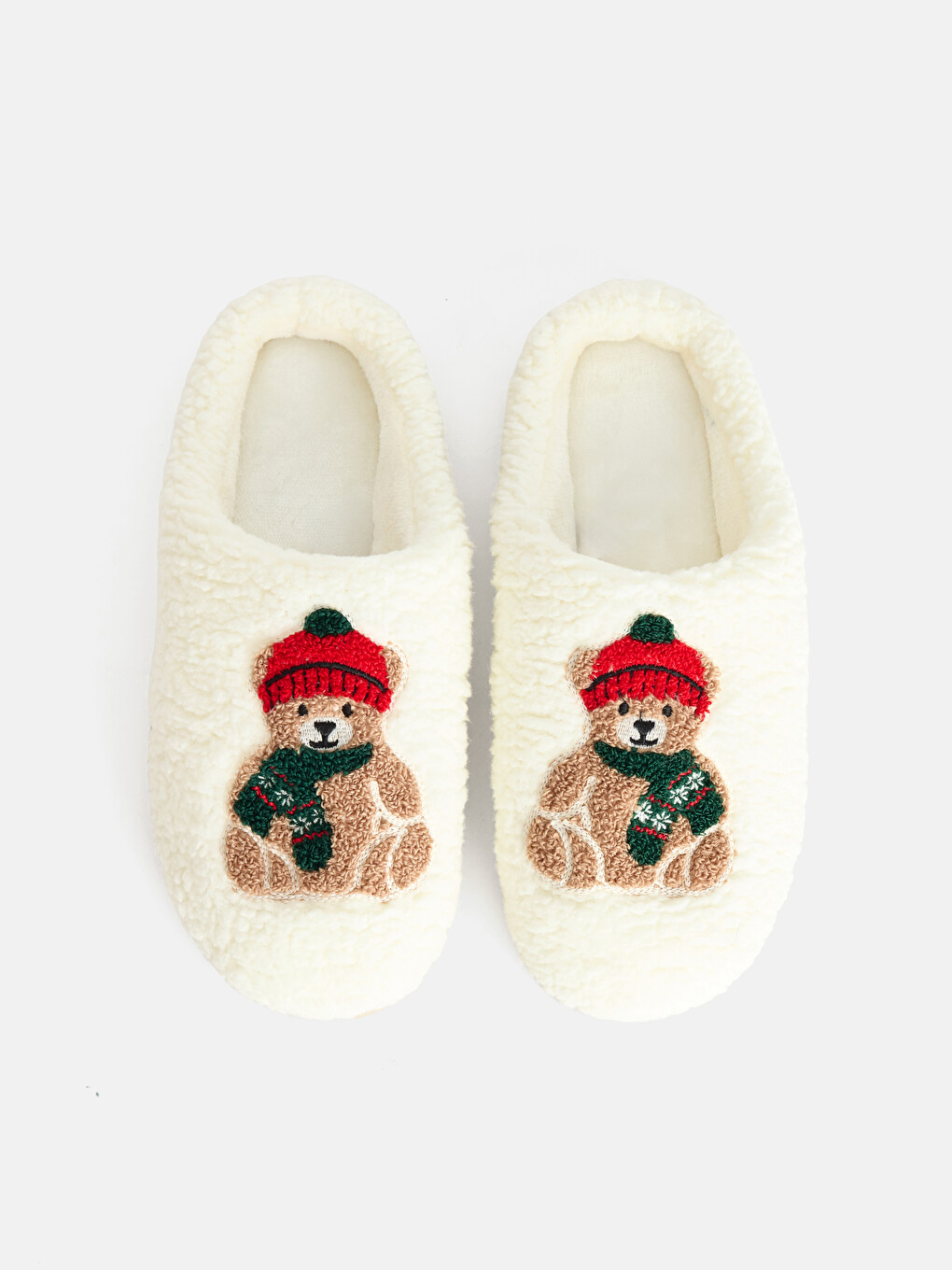 Ekru Ayı Teddy Nakışlı Kadın Ev Terliği-3