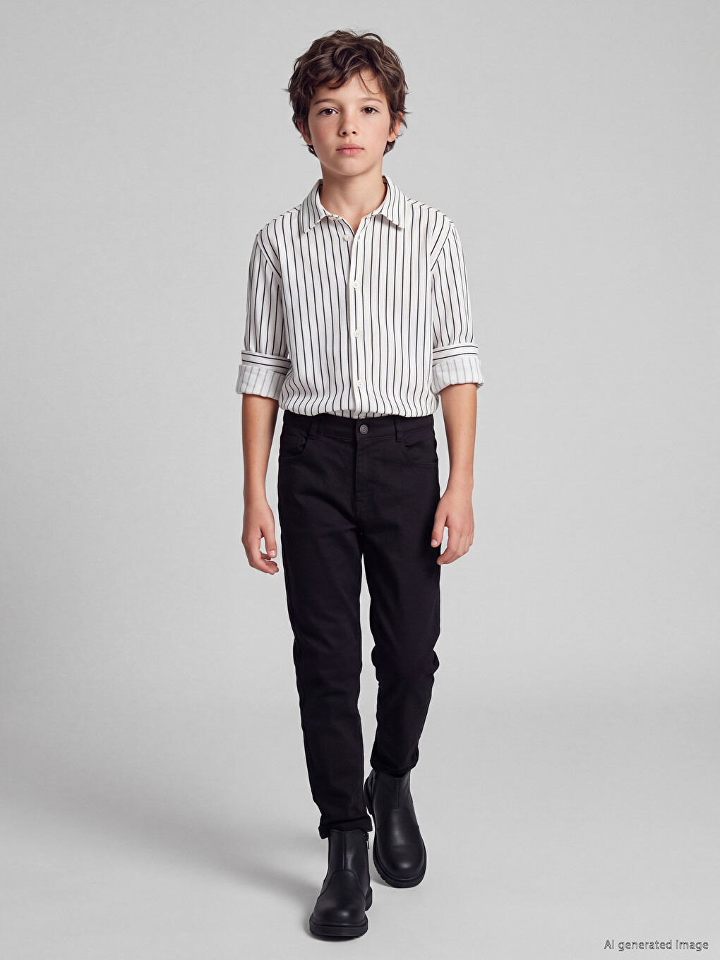 Siyah Slim Fit Erkek Çocuk Gabardin Pantolon
