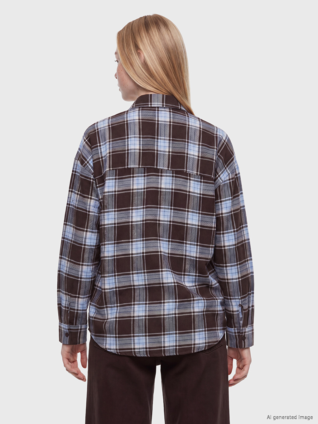 Kahverengi Ekose Oversize Kadın Oduncu Gömlek-3