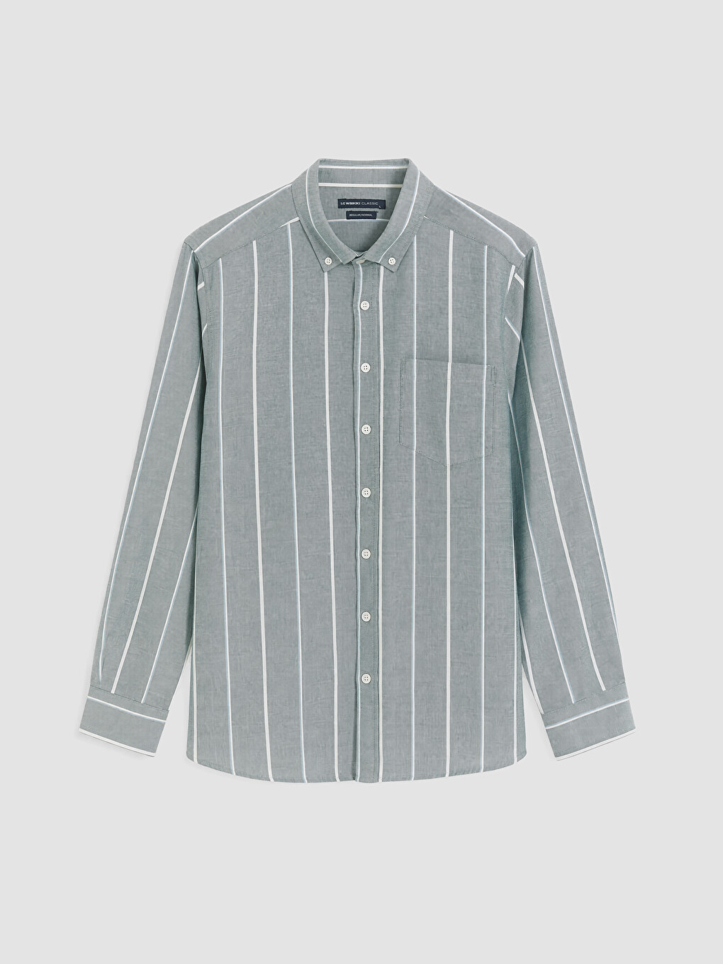Yeşil Regular Fit Çizgili Oxford Erkek Gömlek-3