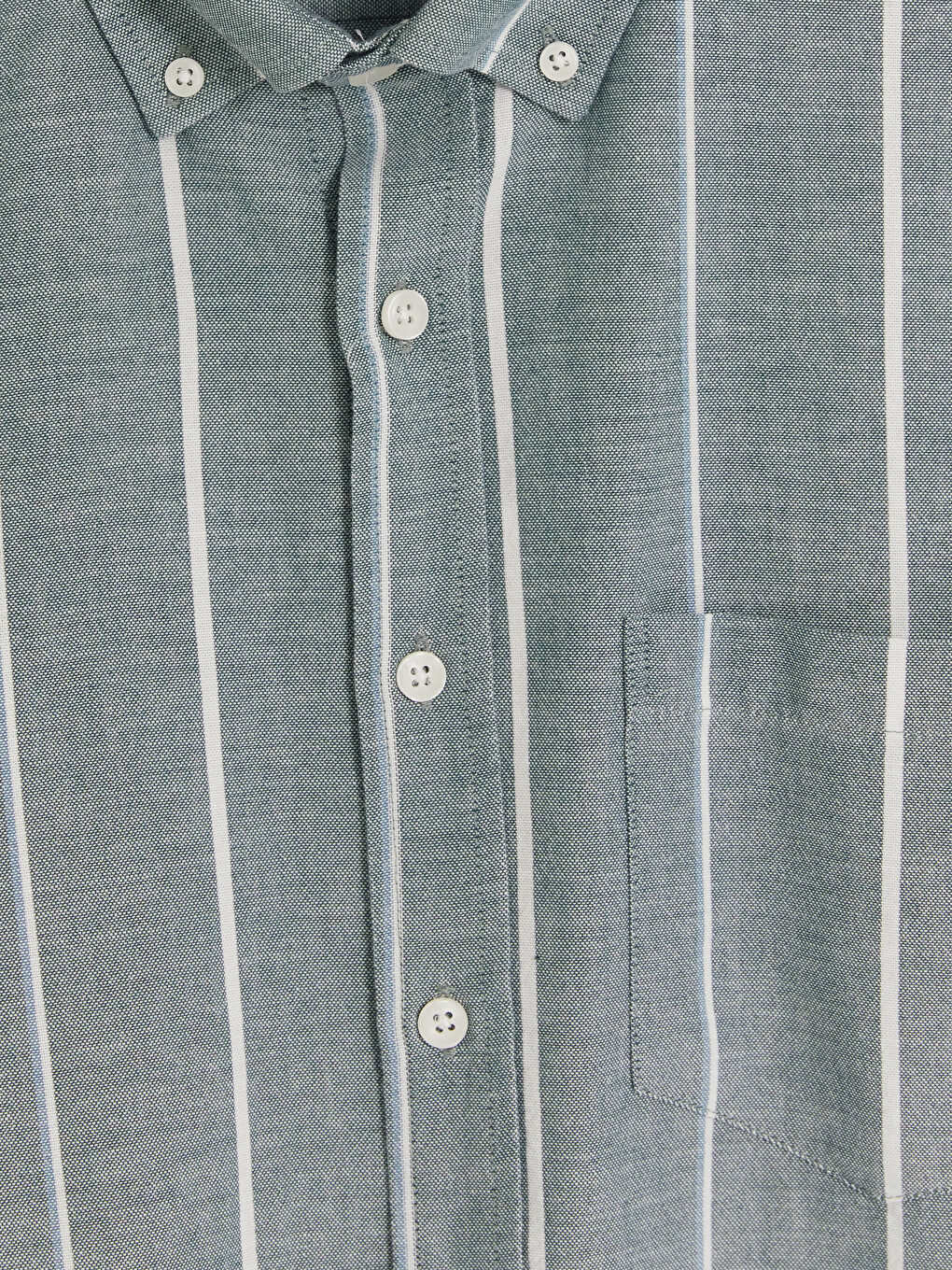Yeşil Regular Fit Çizgili Oxford Erkek Gömlek-4
