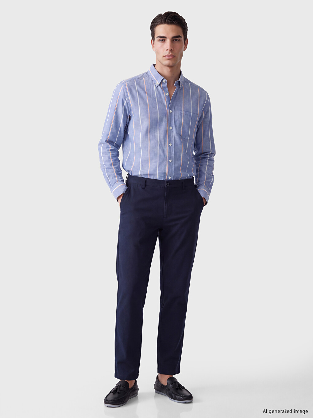 Mavi Regular Fit Çizgili Oxford Erkek Gömlek-1