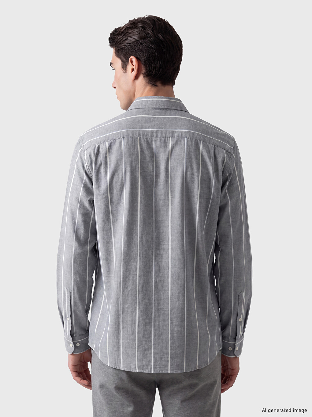 Yeşil Regular Fit Çizgili Oxford Erkek Gömlek-2