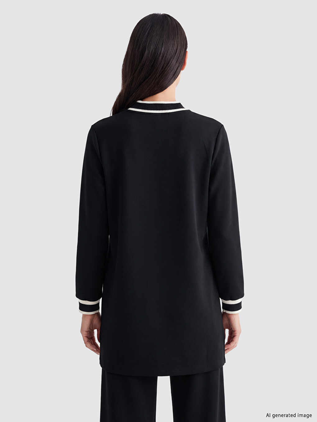 Strip Detailed Soft Touch Women's Sweatshirt Tunic-4