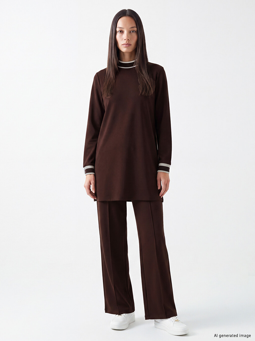 Strip Detailed Soft Touch Women's Sweatshirt Tunic-2