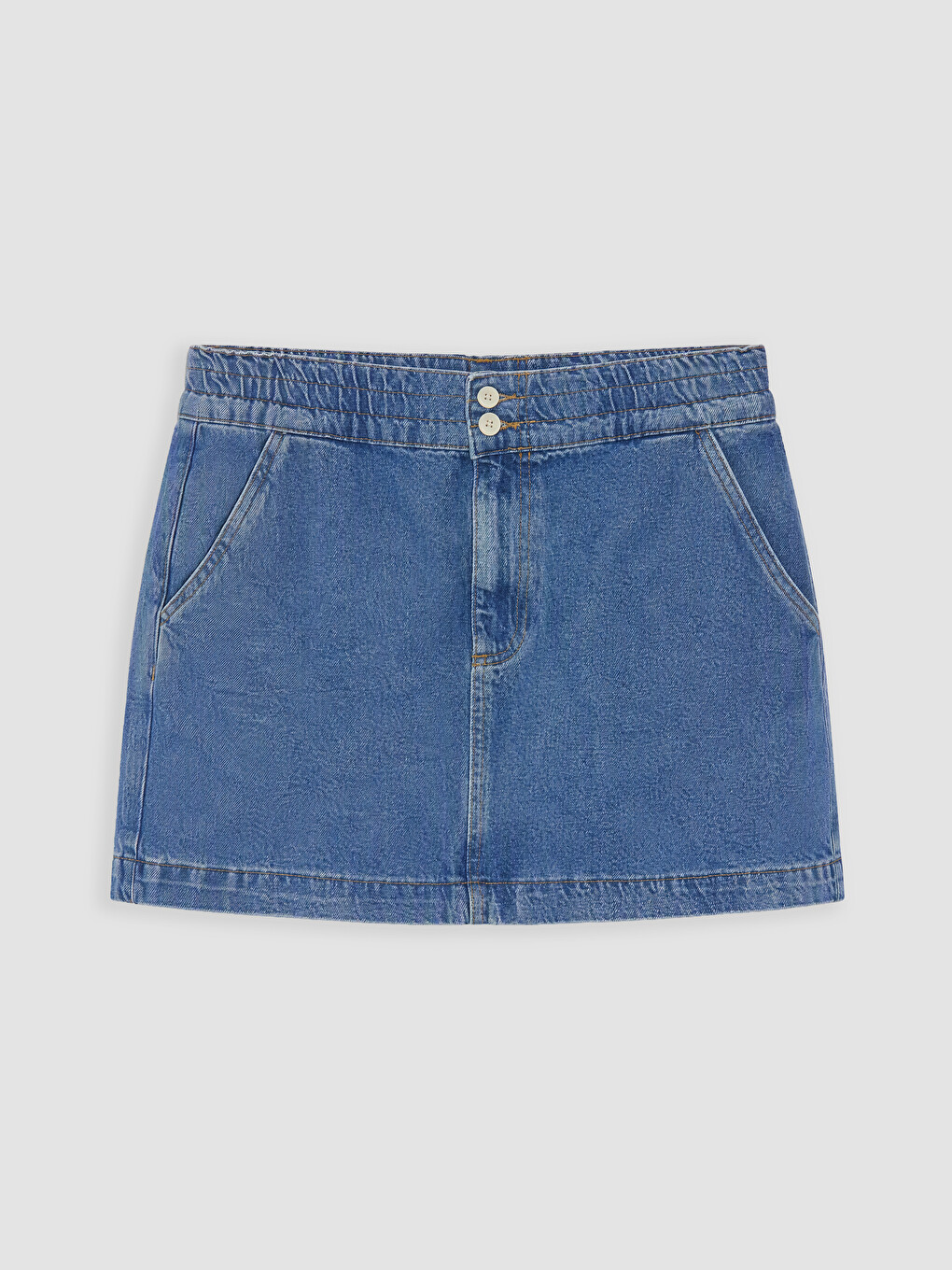 Elastic Waist Mini Jean Skirt-4