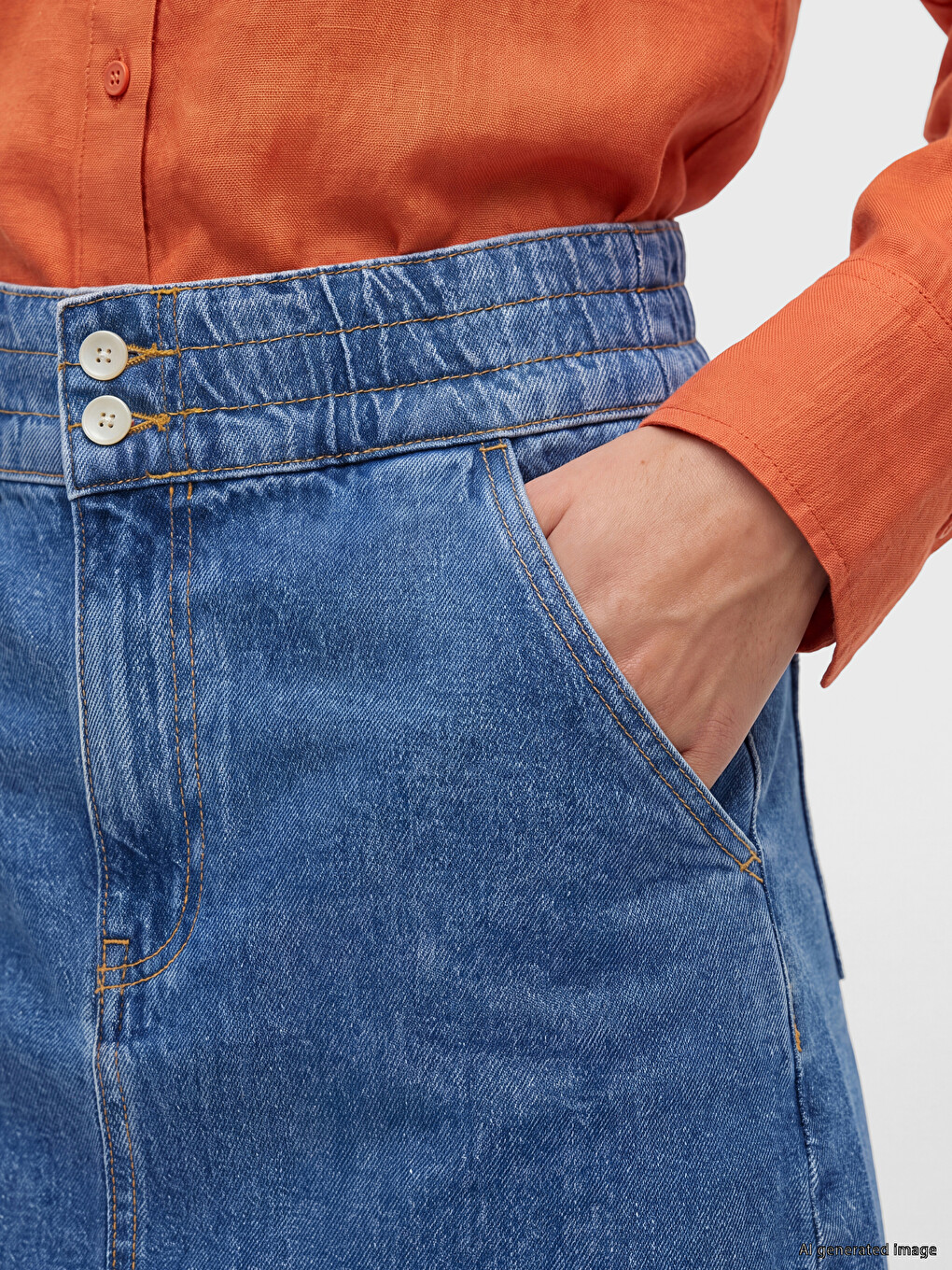 Elastic Waist Mini Jean Skirt-2