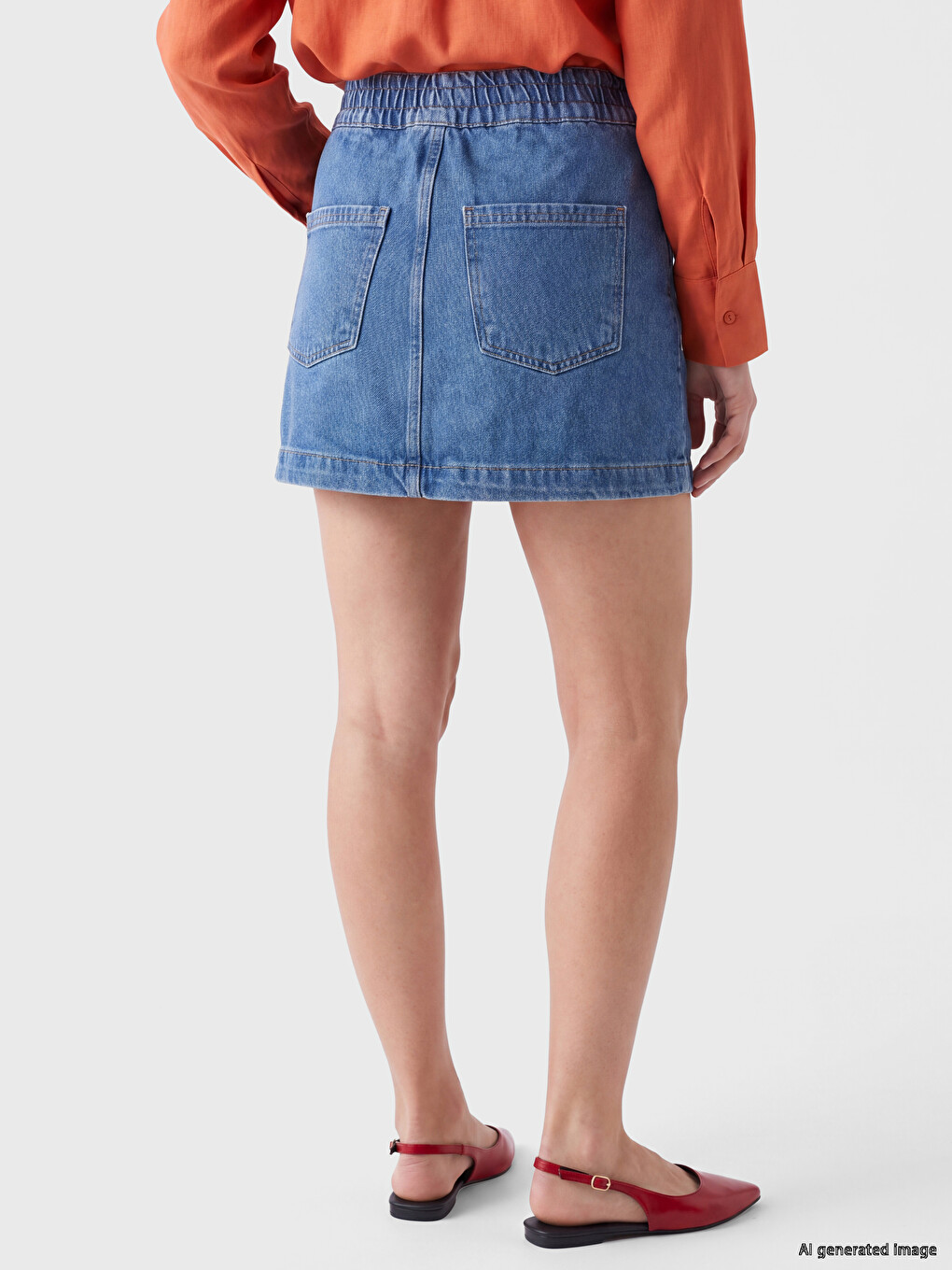 Elastic Waist Mini Jean Skirt-3