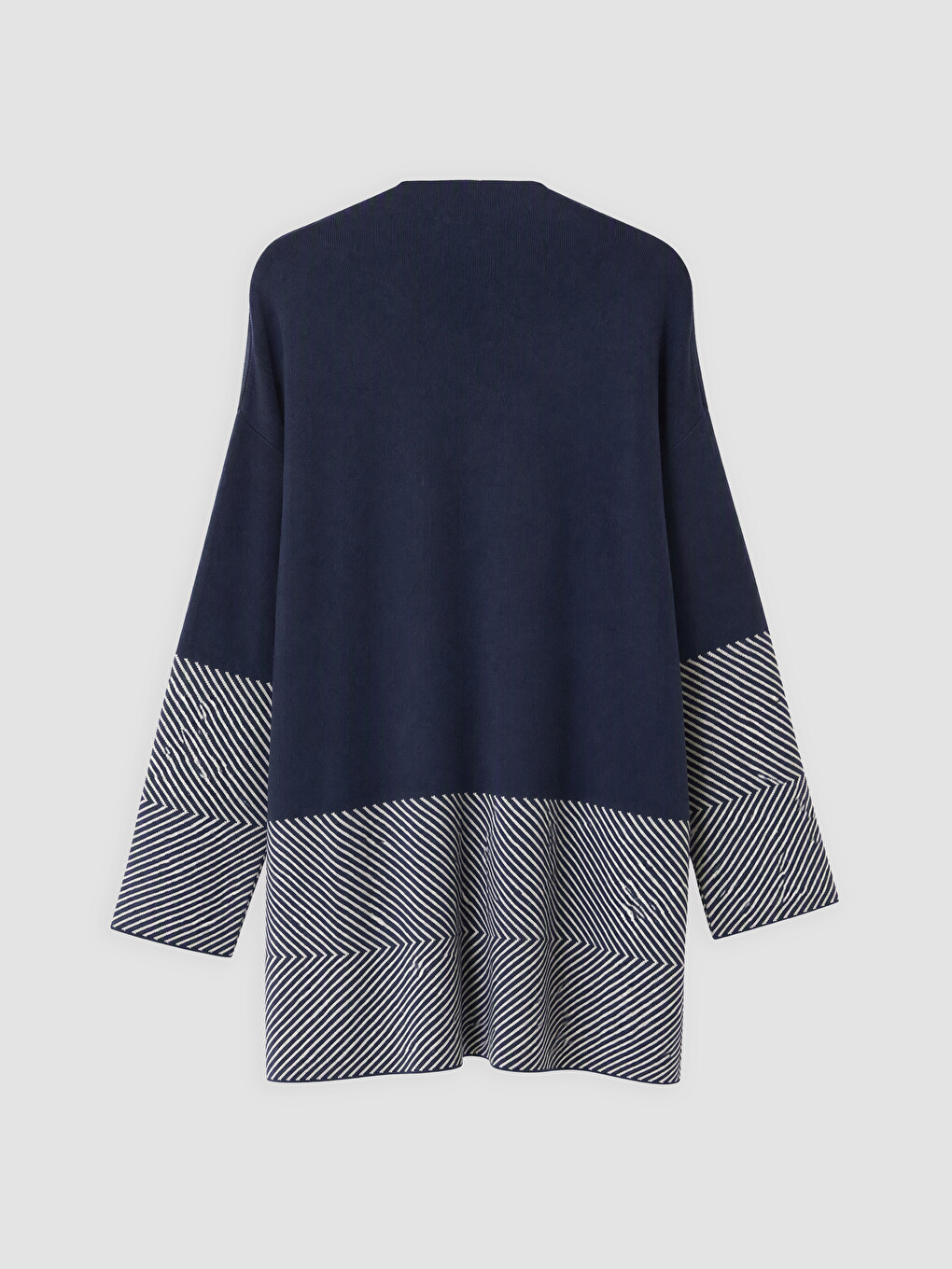 Lacivert Bisiklet Yaka Desenli Kadın Triko Kazak-1